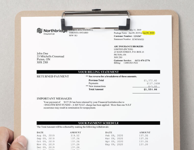 Image showing where to find your Policy Expiry Date or Package Term